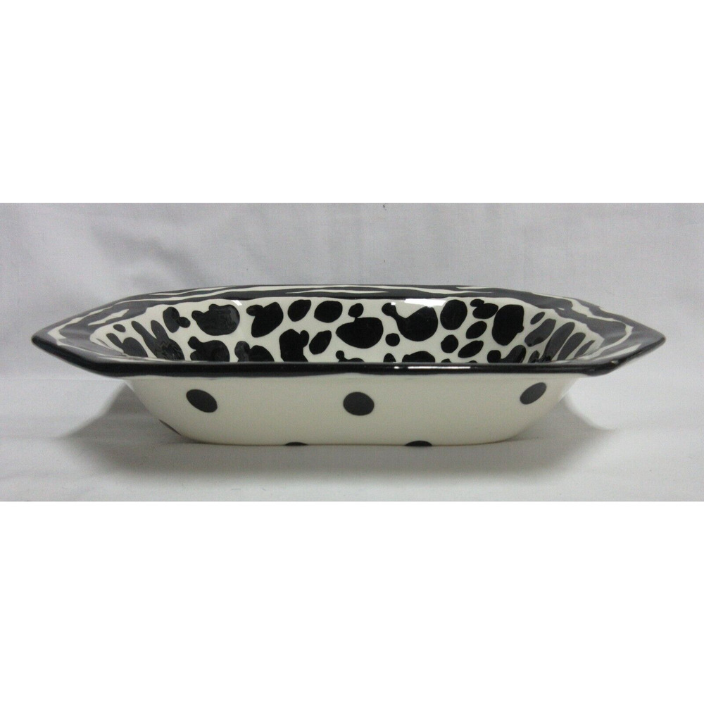 KAY BYNUM RICHARD FRIDEAUX Oval SHAPED Serving Bowl Cow Print BLACK & WHITE